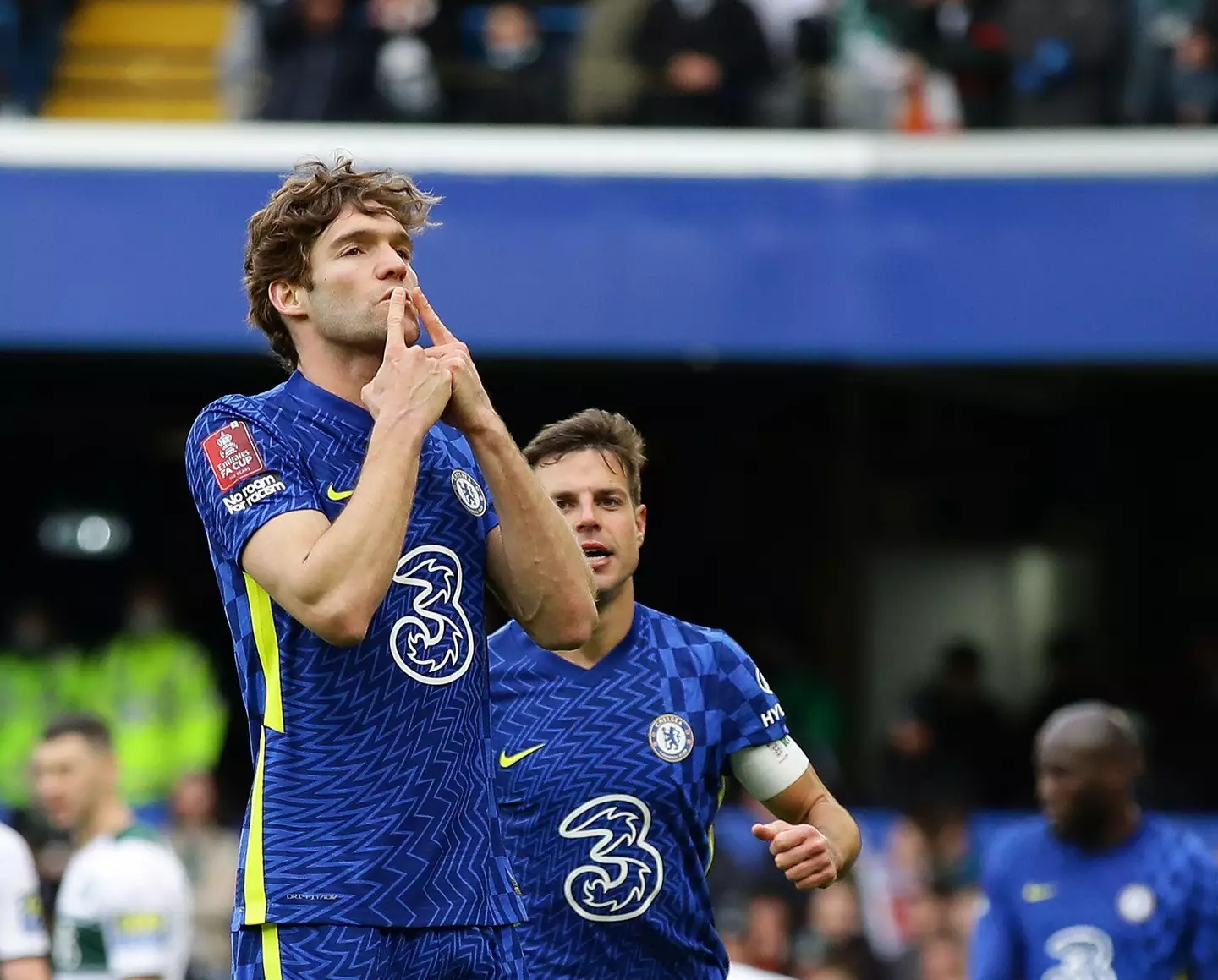 Marcos Alonso celebrates his goal against Plymouth Argyle in the FA Cup for Chelsea. (Alamy)
