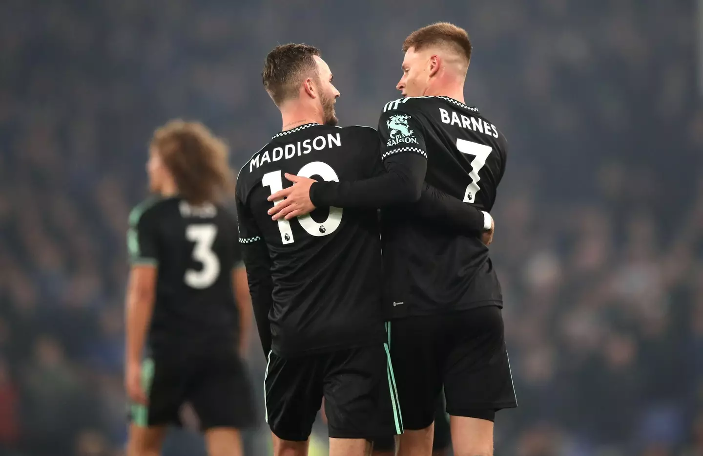 James Maddison and Harvey Barnes celebrate a Leicester City goal. Image: Alamy