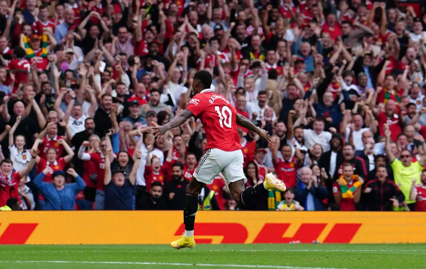 Rashford celebrates his first goal. Image: Alamy