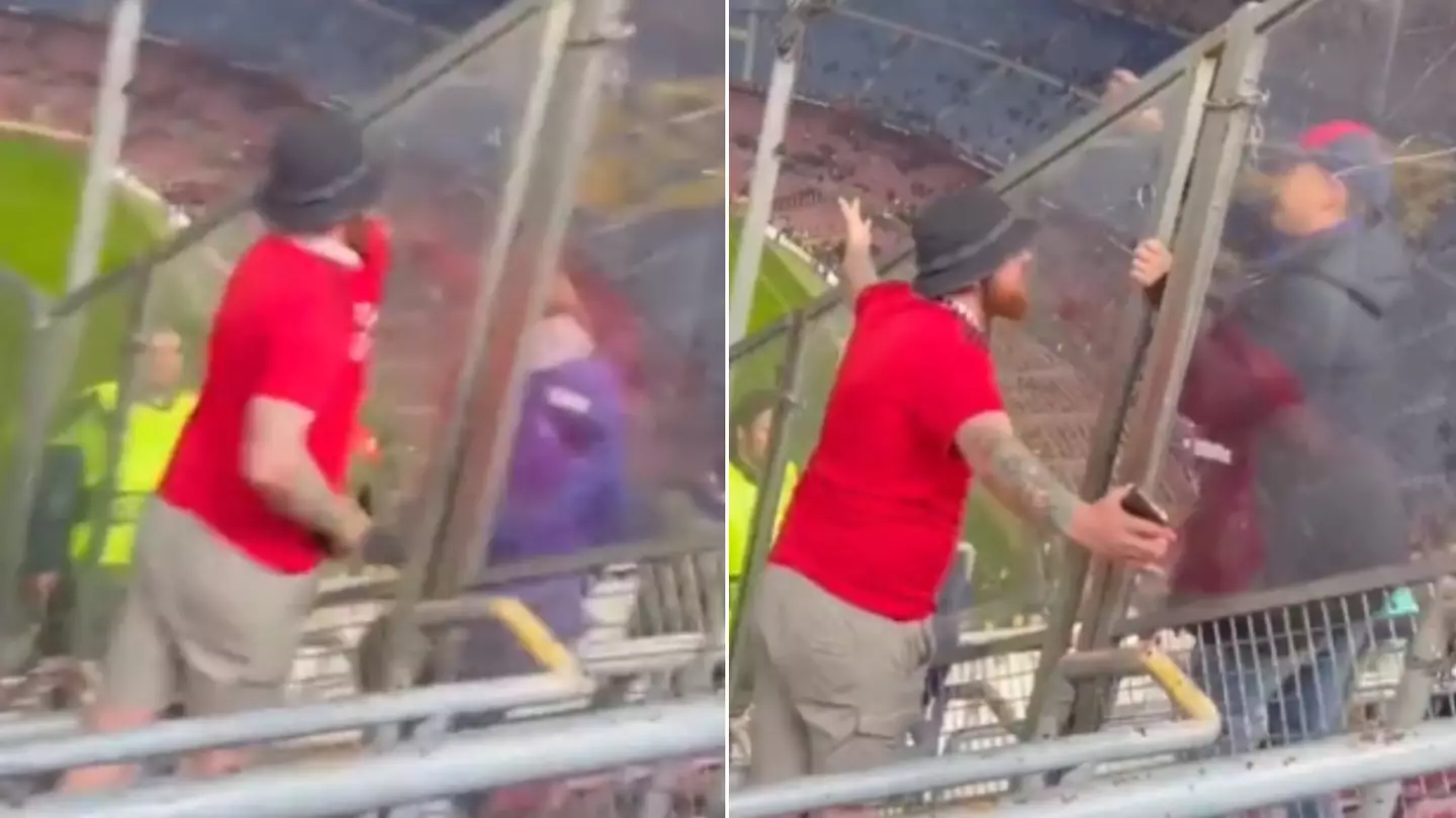 Man United fan taunts Barcelona supporters, one of them produces a hilarious response