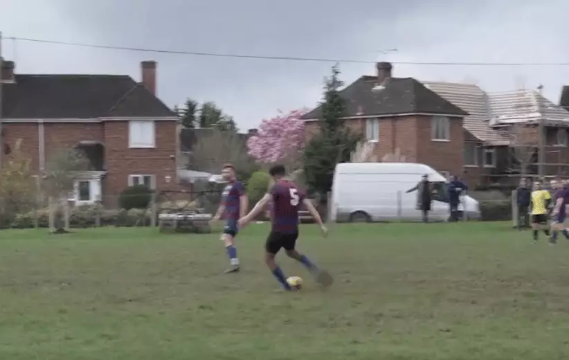 James taking his free-kick. (