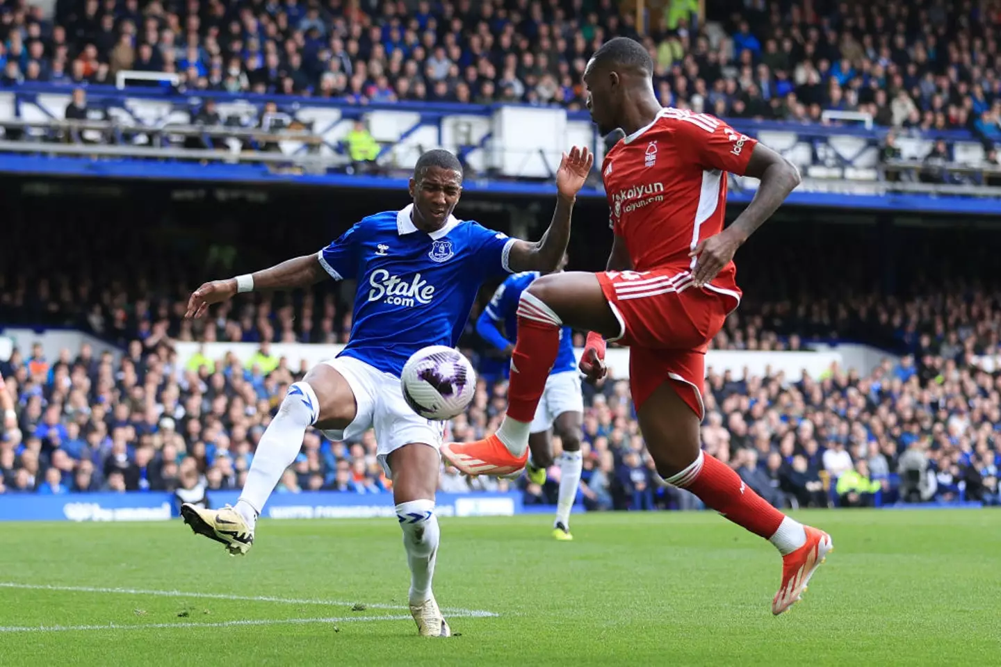 Callum Hudson-Odoi and Ashley Young pictured during Everton's 2-0 win over Nottingham Forest in April - Getty