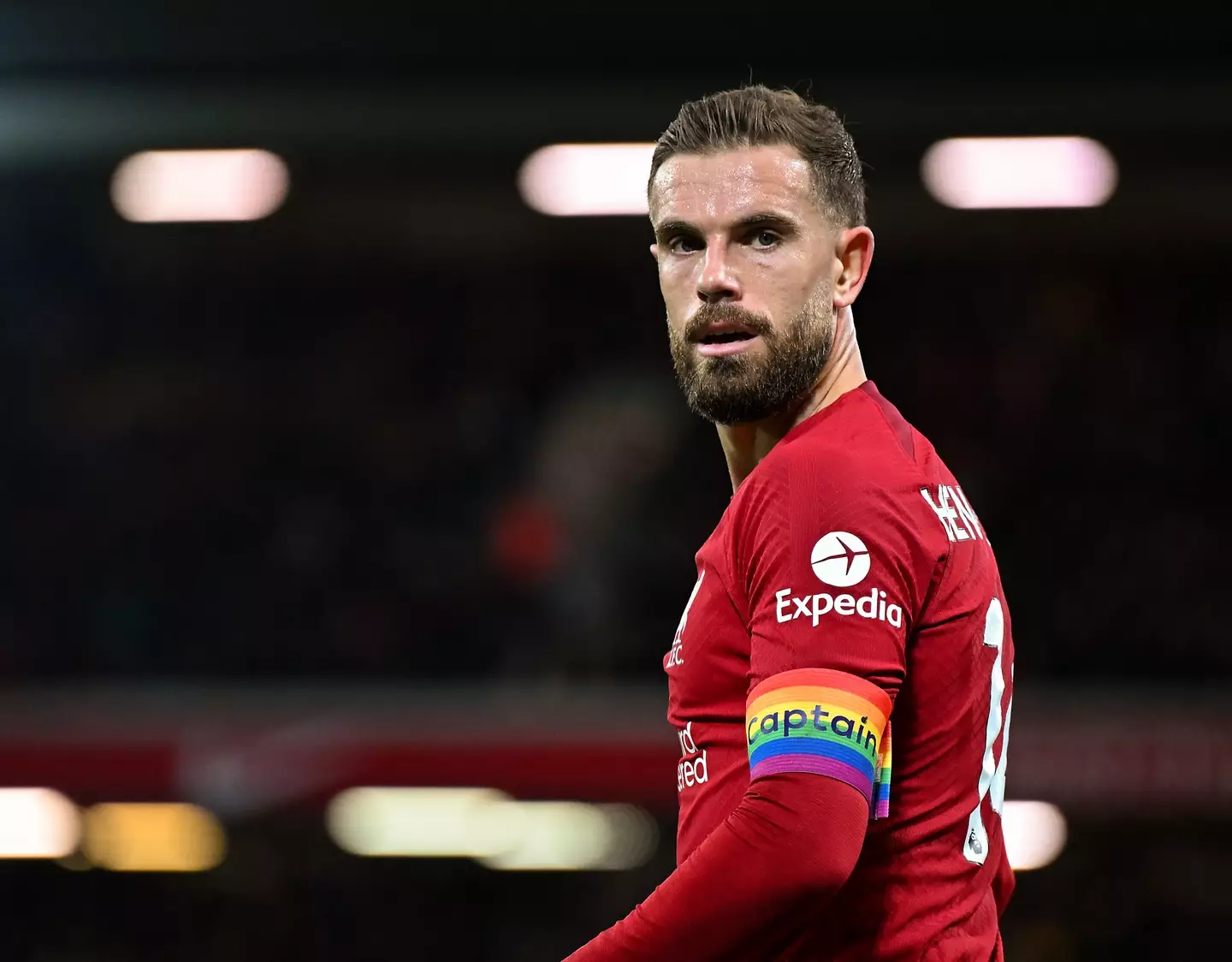 Henderson wearing a rainbow captain's armband in support of the LGBTQIA+ community. Image: Getty