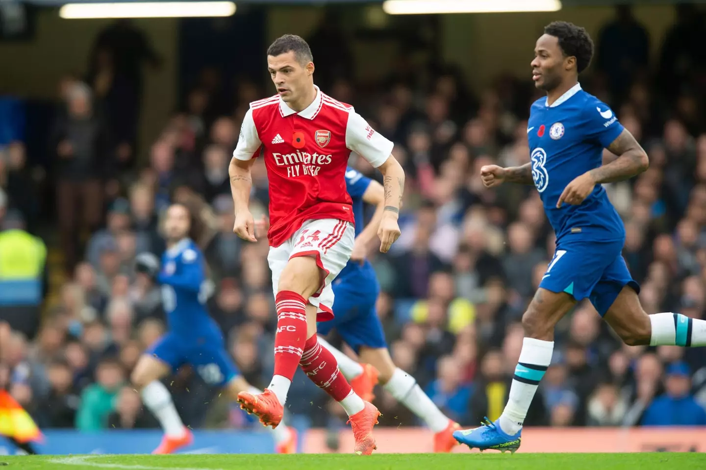 Xhaka during the game against Chelsea. (Image