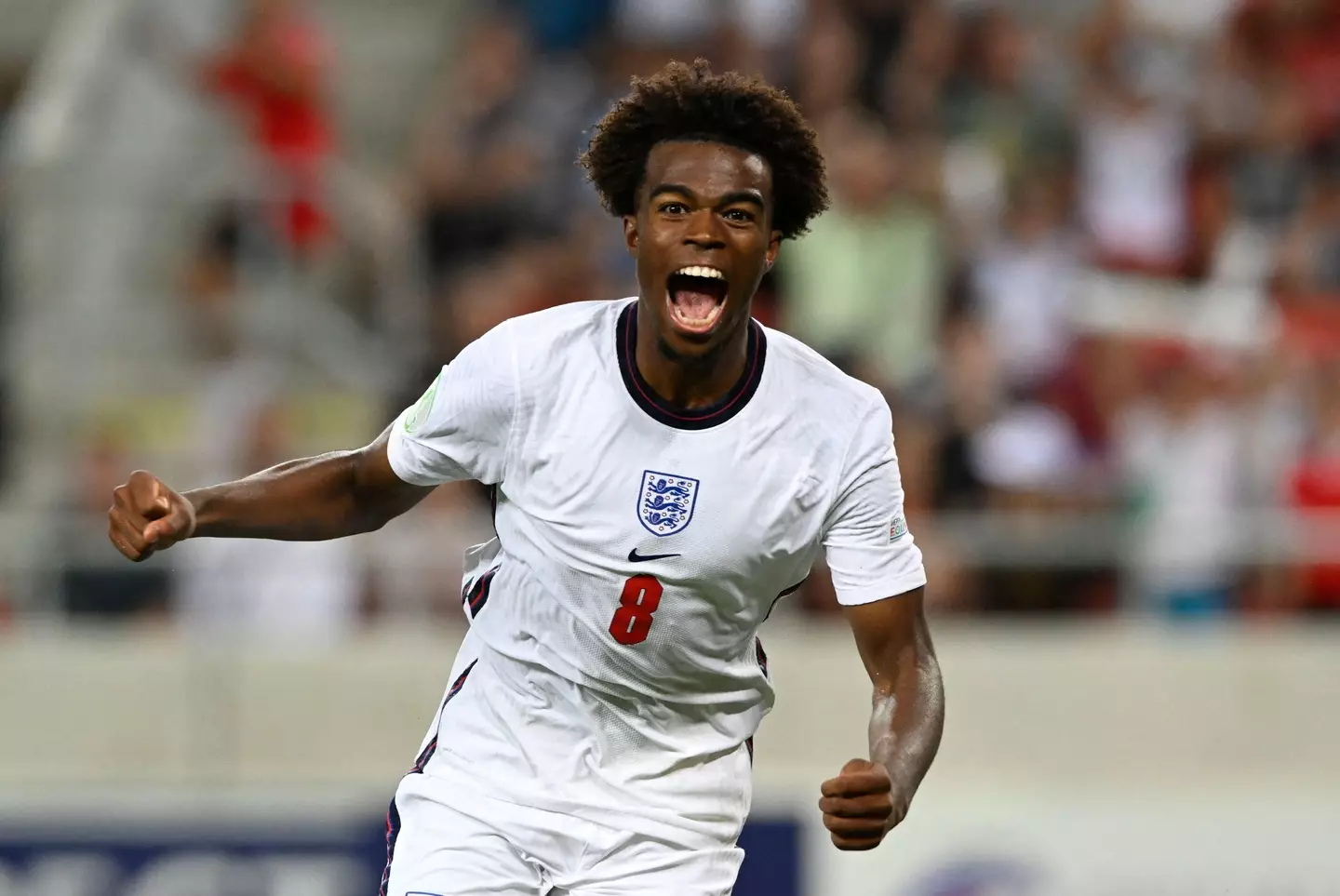 Carney Chukwuemeka celebrates after scoring in the Euro U19 final vs Israel. Image: Alamy