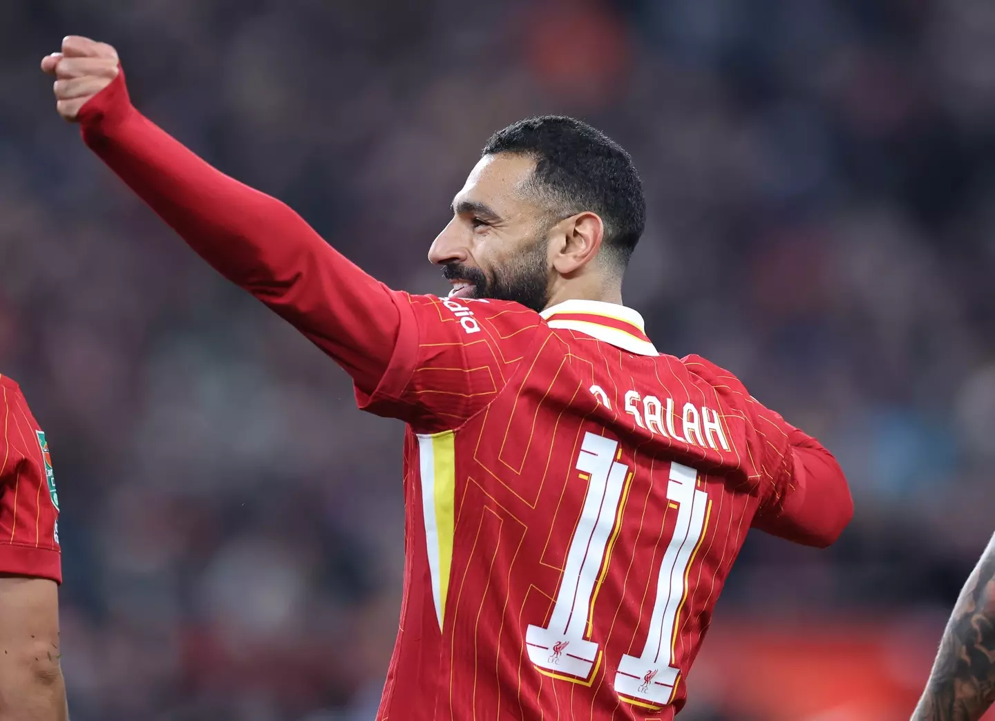 Mohamed Salah celebrates scoring a goal for Liverpool. Image: Getty
