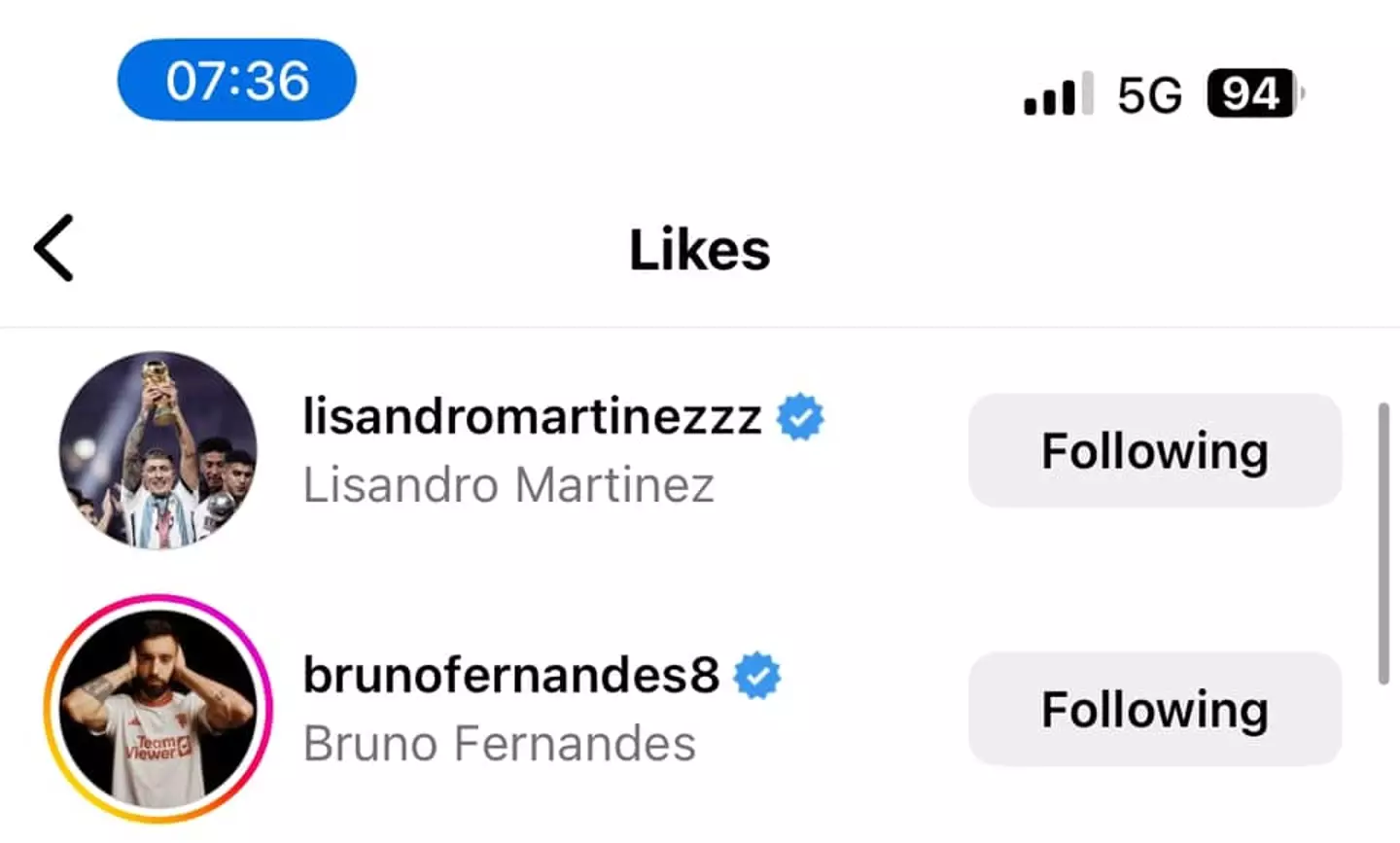 Fernandes and Martinez's likes on the post. (Image