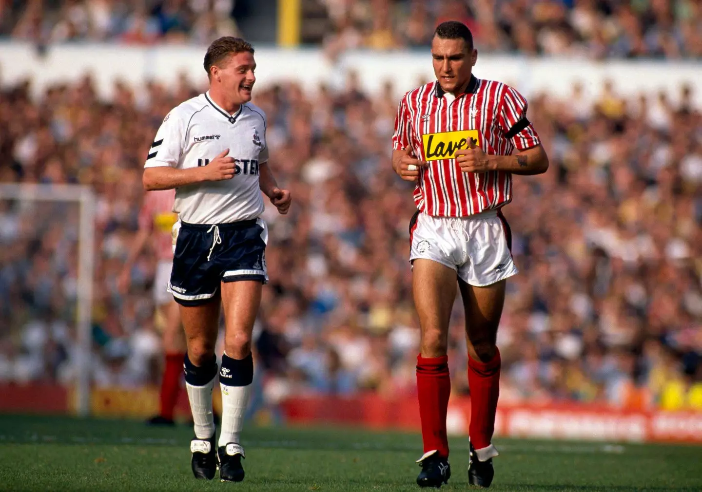 Paul Gascoigne and Vinnie Jones pictured in 1990. Image credit: Getty