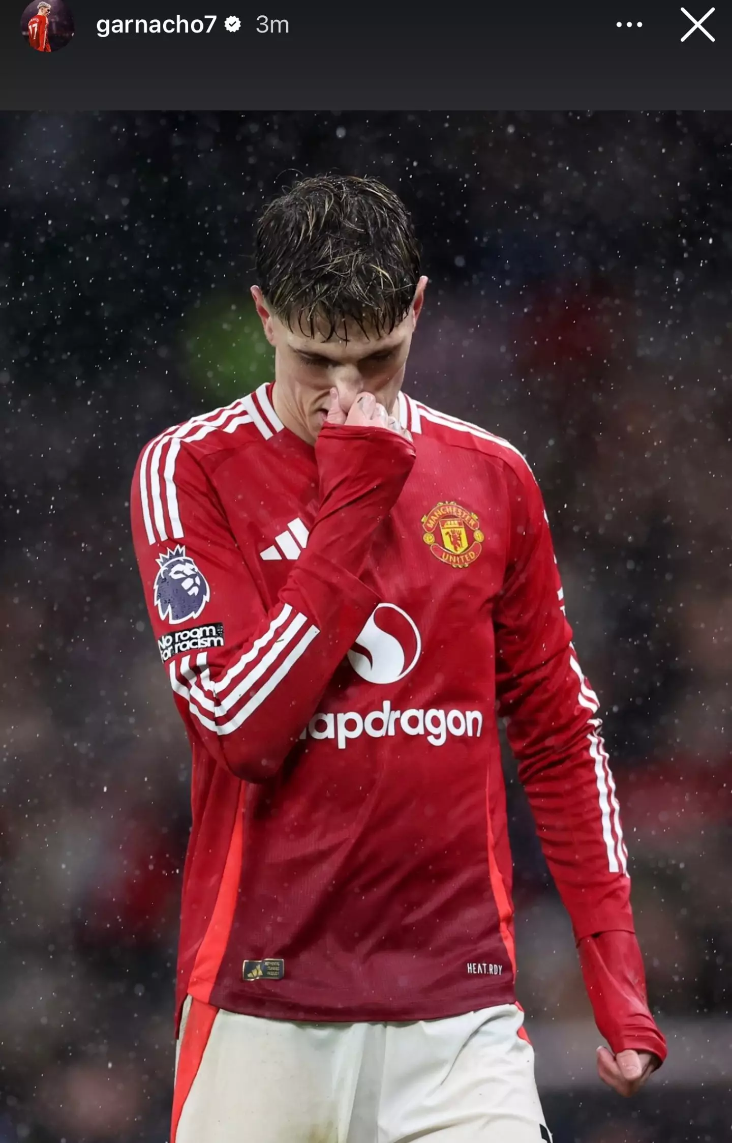 Alejandro Garnacho posted on social media following his first-half substitution. Image: Instagram/Alejandro Garnacho