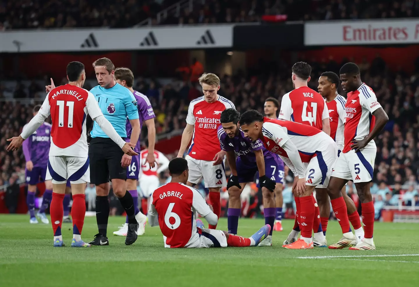 Gabriel was forced off against Fulham. Image: Getty