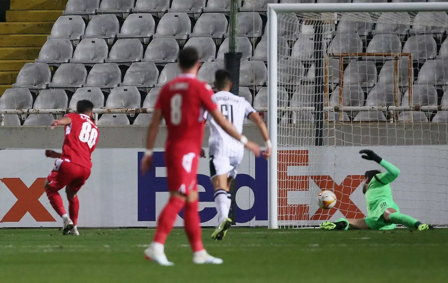 Andronikos Kakoullis scores in the Europa League in 2020 (Alamy)