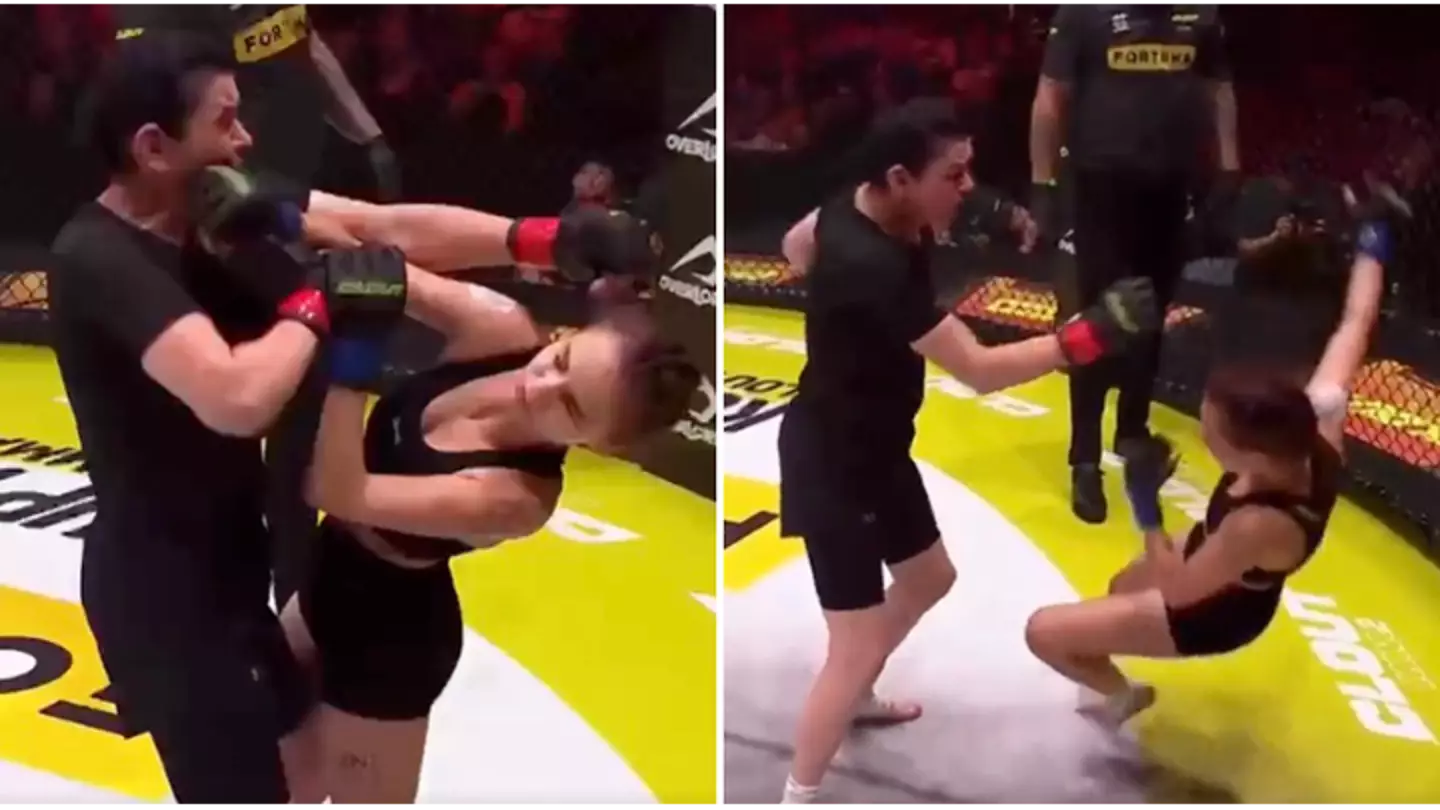 Mum knocks out son's 19-year-old ex-girlfriend in bizarre MMA cage fight