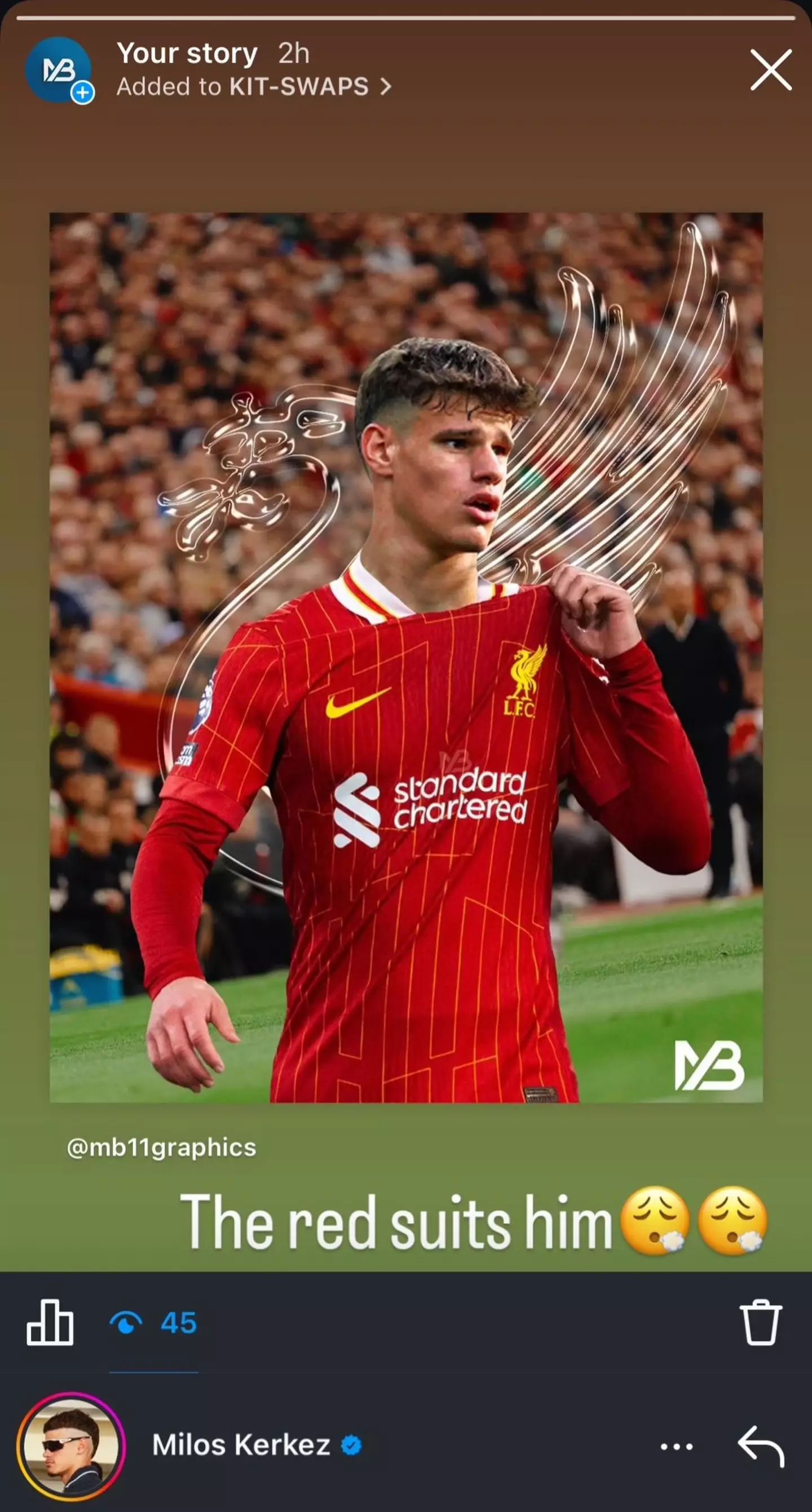 Milos Kerkez's apparent social media activity has excited Liverpool fans. Image