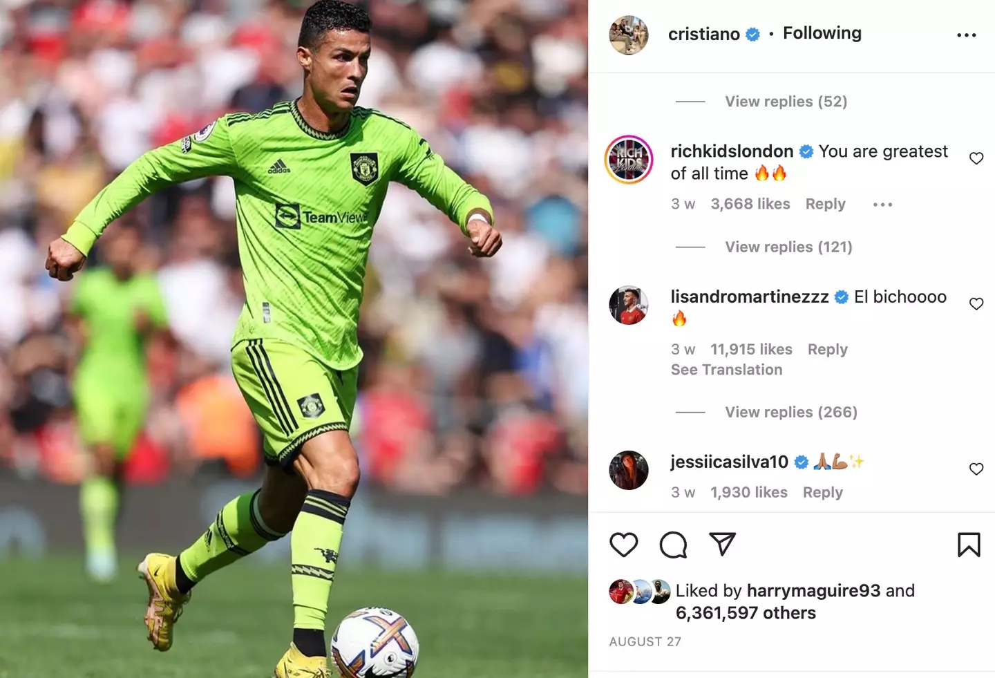 Martinez commented 'El Bicho' on one of Ronaldo's recent Instagram posts (Image: Alamy)