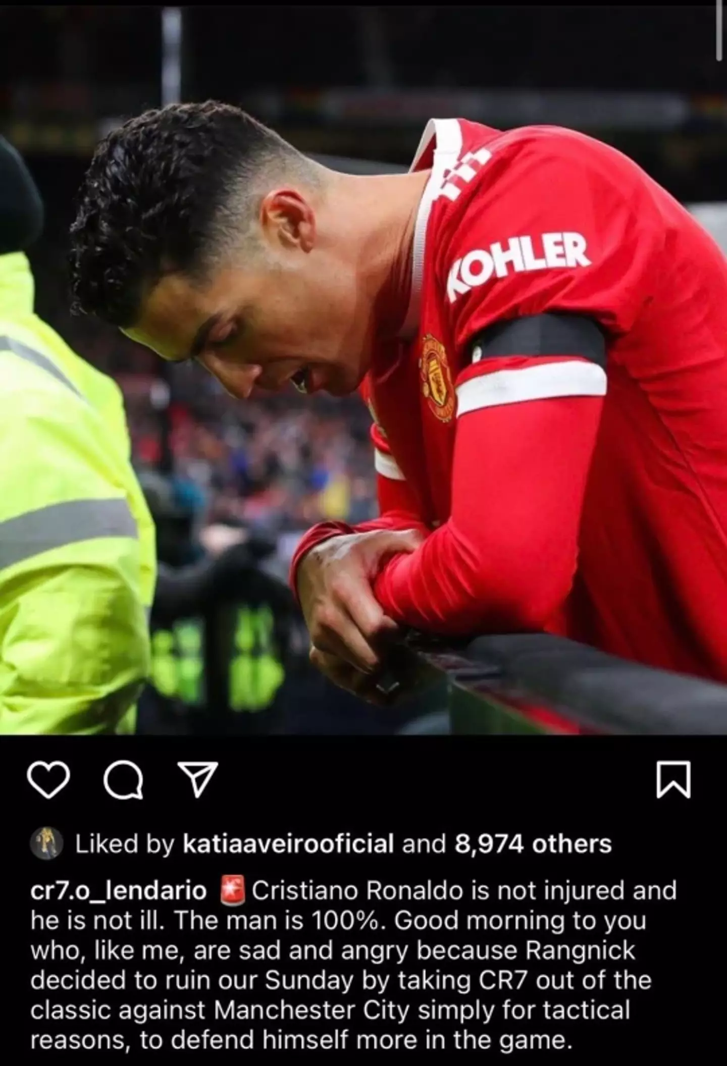 Ronaldo's sister liked this post on Instagram which claimed he is not injured (Image: Instagram)