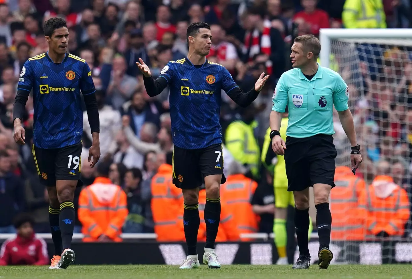 Raphael Varane and Cristiano Ronaldo during United's 3-1 defeat to Arsenal. (Image