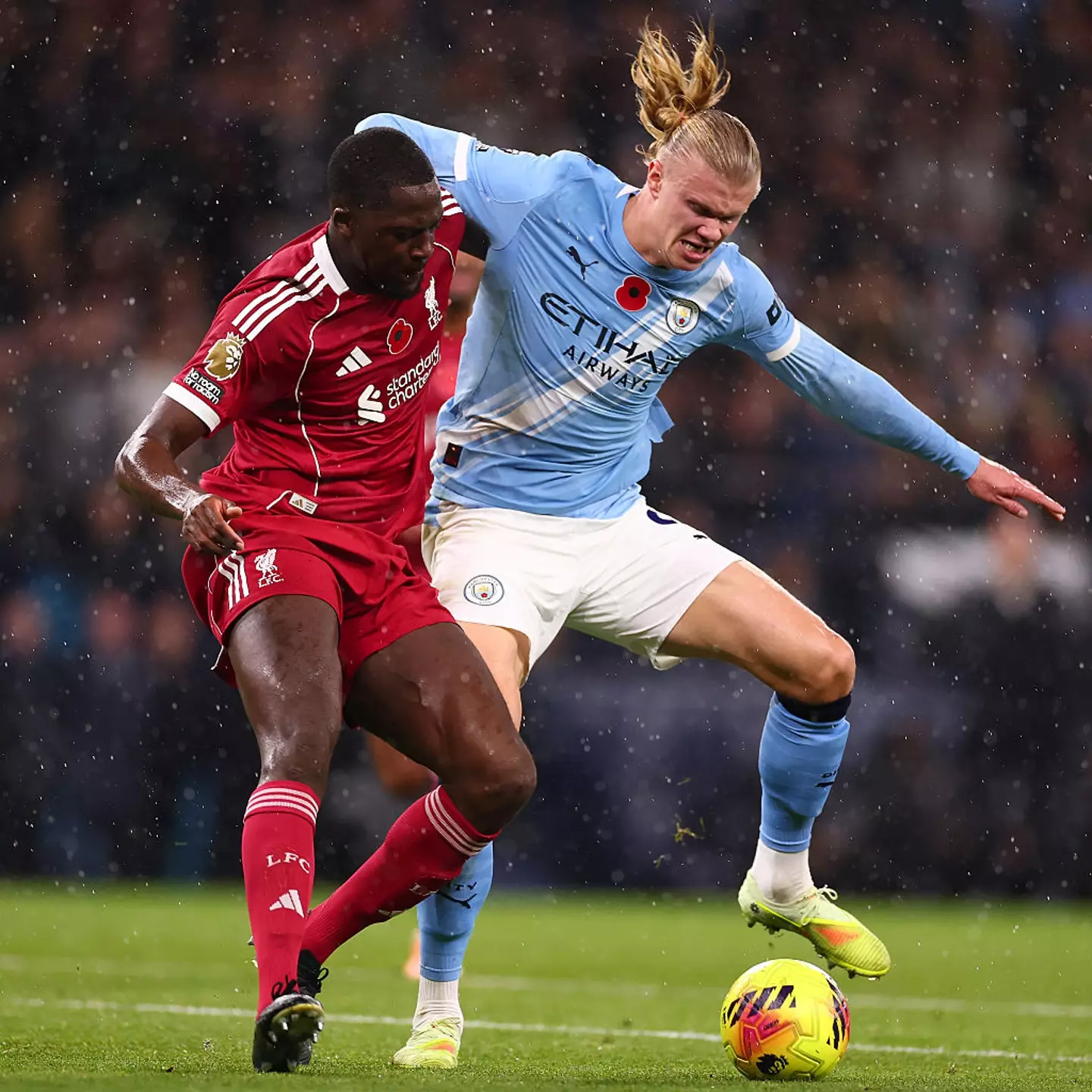 Ibrahim Konate and Erling Haaland at the Etihad in 2025 (credit: getty)