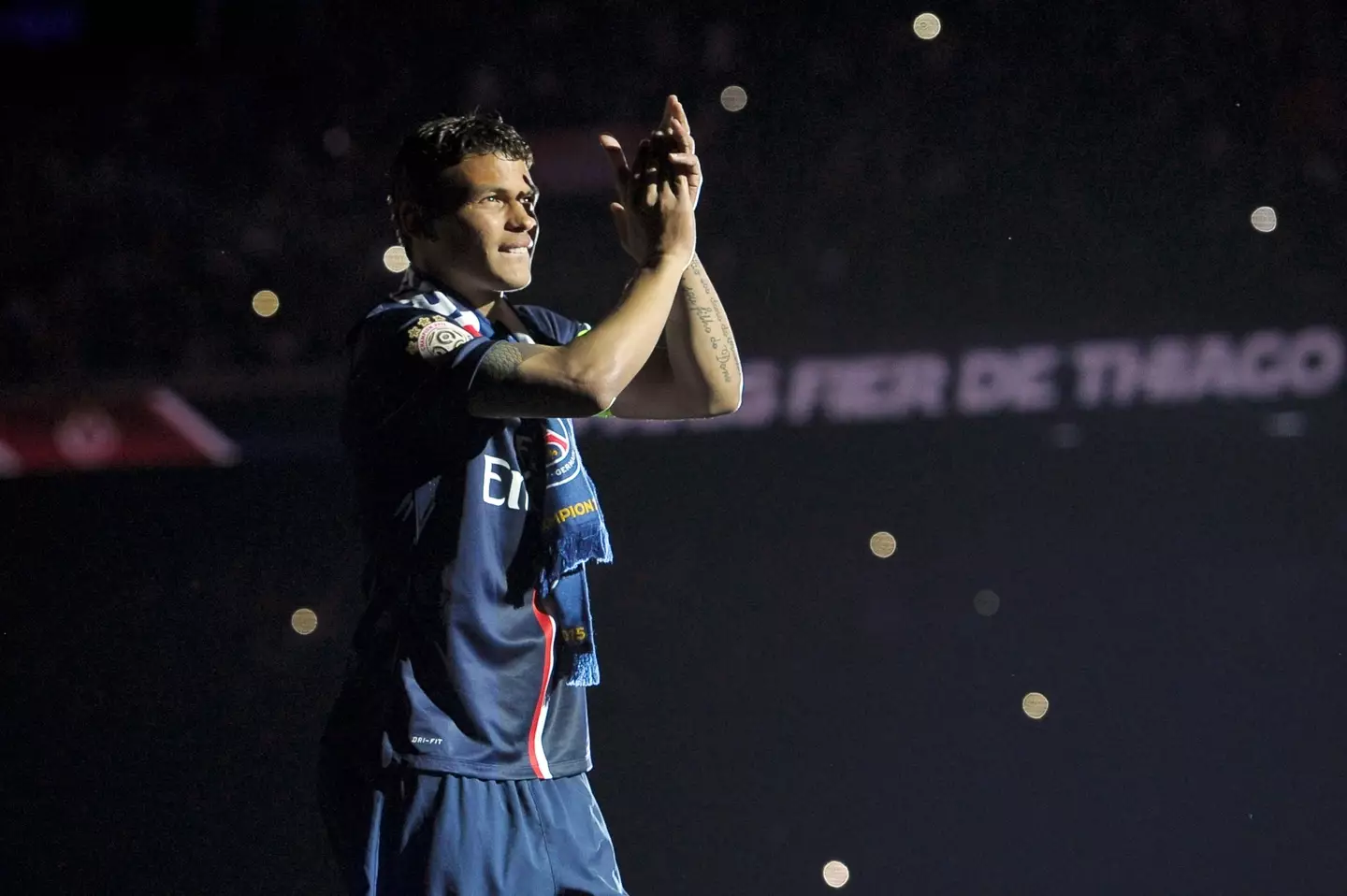 Thiago Silva celebrating PSG's French title win in 2015. (Alamy)