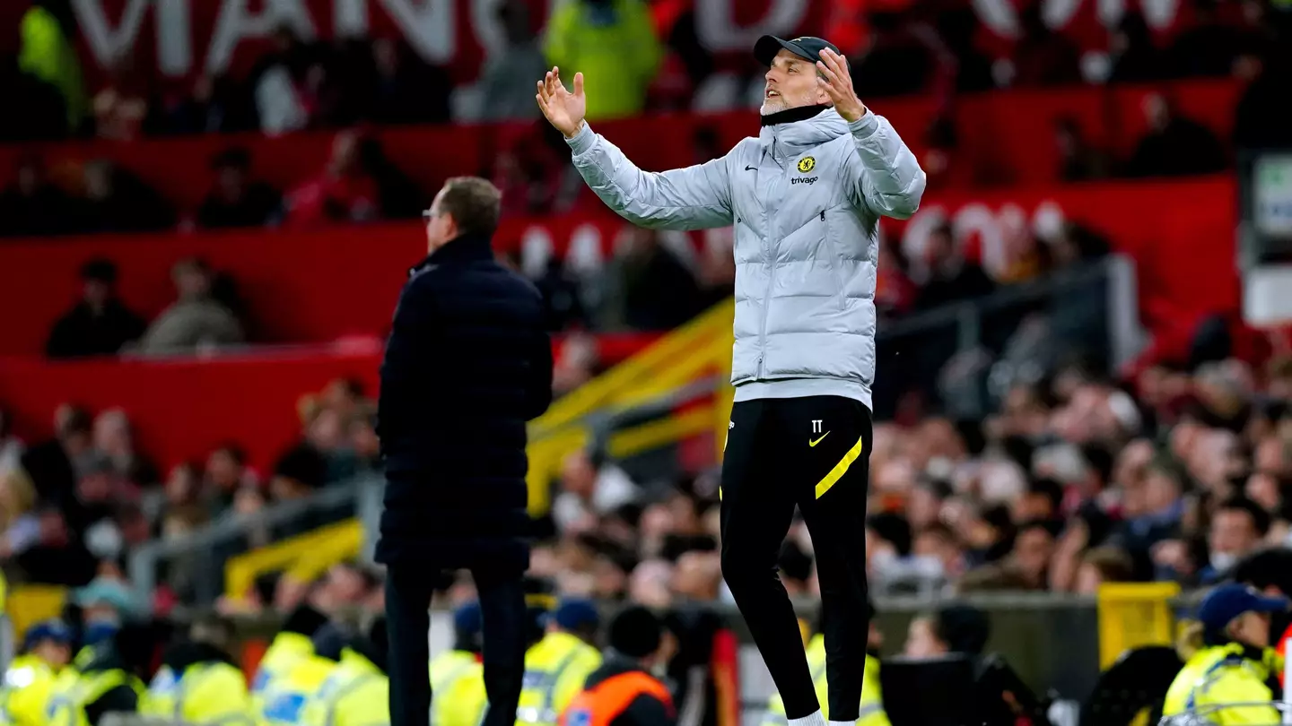 Chelsea manager Thomas Tuchel gestures on the touchline during the Premier League match at Old Trafford. (Alamy)