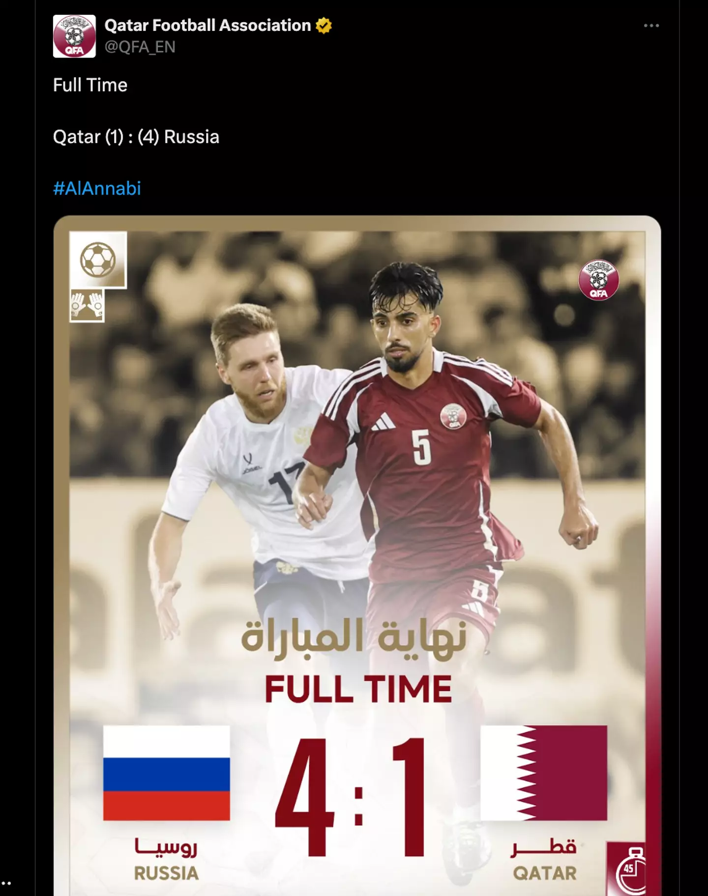 Russia defeated Qatar 4-1 in their friendly match (Image: Twitter)
