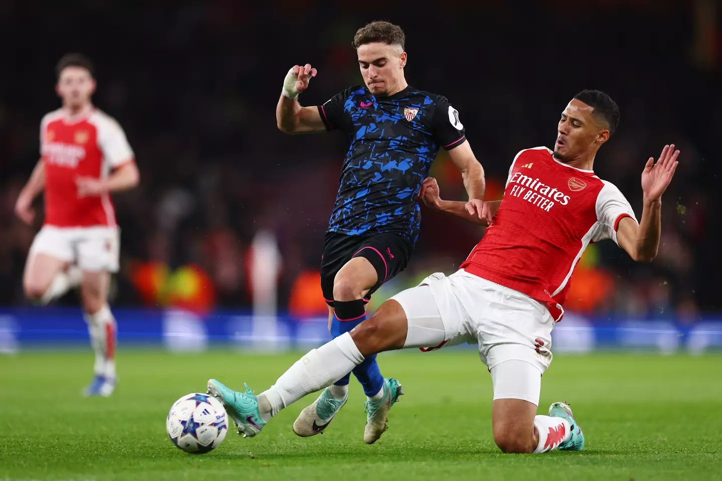 William Saliba in action for Arsenal. Image: Getty 