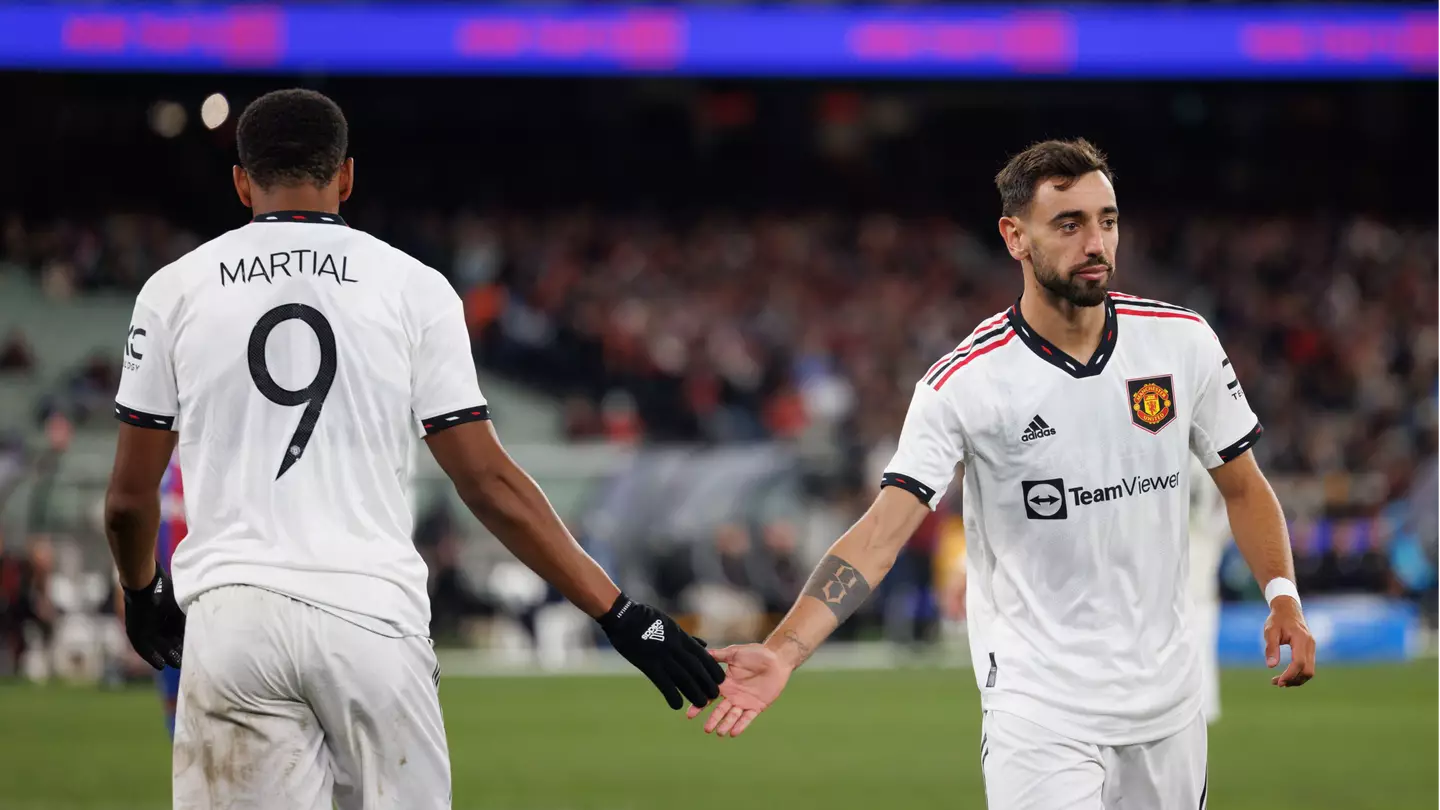 Anthony Martial and Bruno Fernandes against Crystal Palace in pre-season. (Alamy)