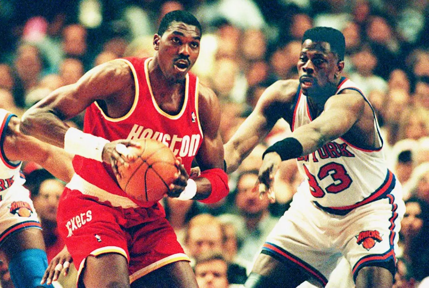 Hakeem Olajuwon of the Houston Rockets and Patrick Ewing of the New York Knicks in the 1994 NBA Finals (Getty)
