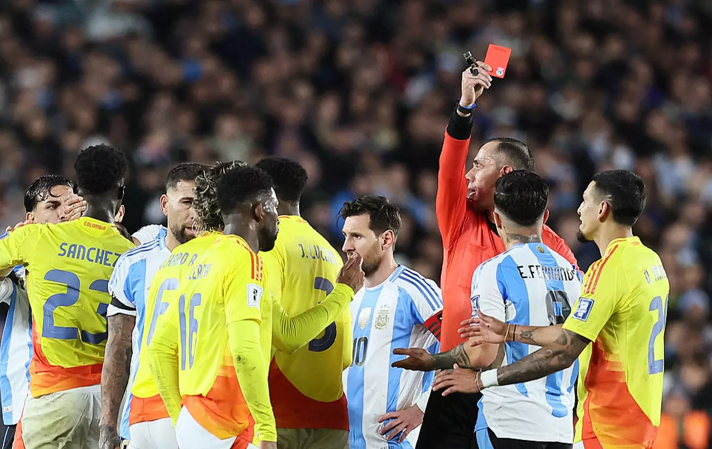 Chelsea midfielder Enzo Fernandez was shown red after a high kick to an Kevin Castano's  head. (Image: Getty)