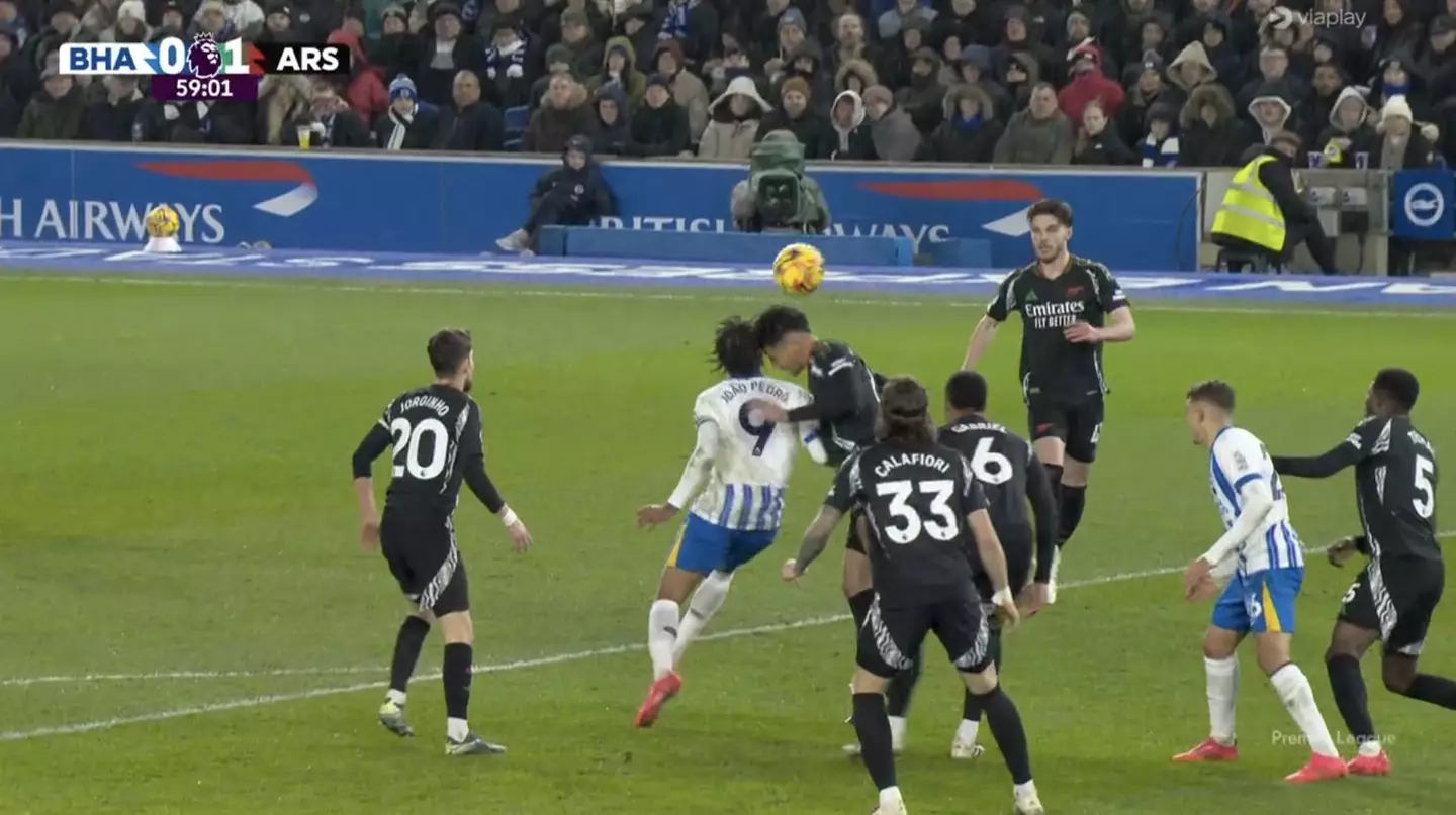 William Saliba headbutted Joao Pedro to concede a penalty. Image: Premier League