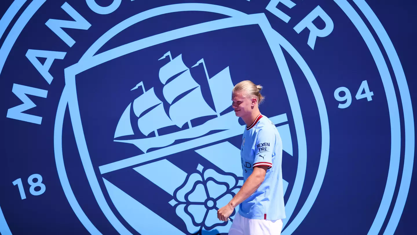 Manchester City's Erling Haaland pictured during the fans presentation of their new signings at the at the Etihad Stadium.