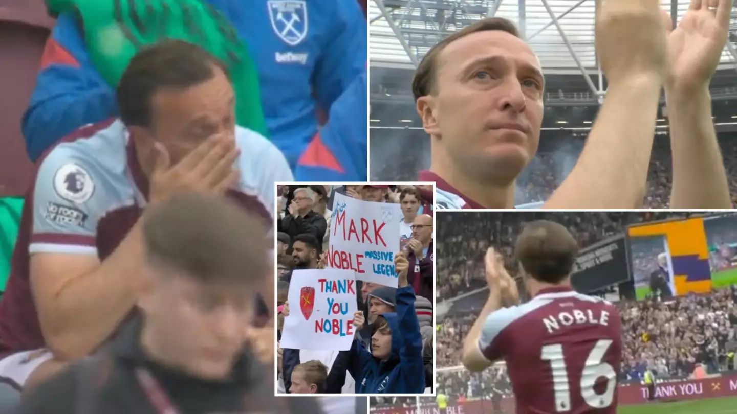 West Ham Captain Mark Noble Wipes Away His Tears After Being Given Emotional Send-Off At The London Stadium