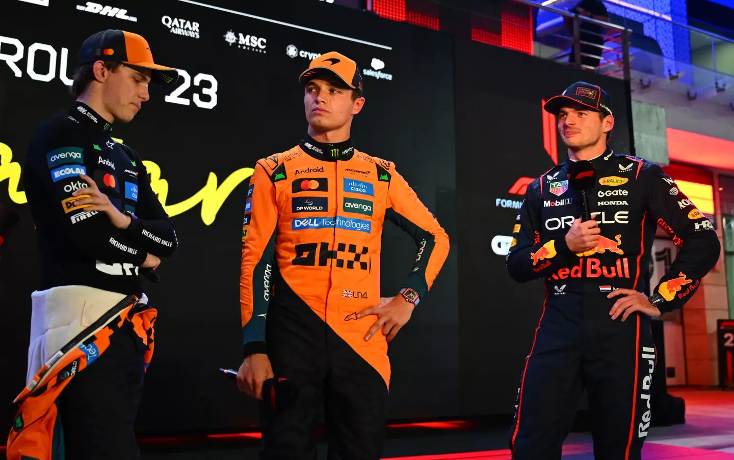 Oscar Piastri, Lando Norris and Max Verstappen could all win the F1 world title (Image: Getty)