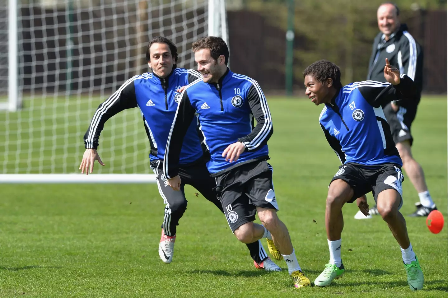 Chelsea's Yossi Benayoun, Juan Mata and Lamisha Musonda during a training session in 2013. Image credit: Getty