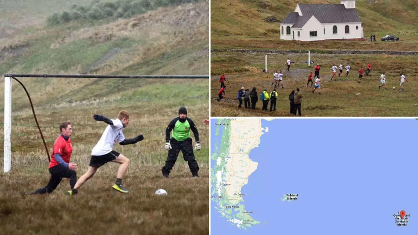 A football match on remote island of South Georgia takes place on 'worst pitch in the world'