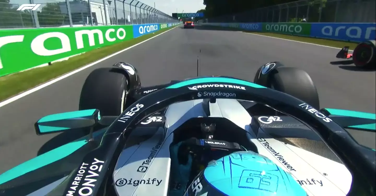 Verstappen overtook Russell after the Mercedes driver applied the brakes under safety car conditions (Image: F1TV)