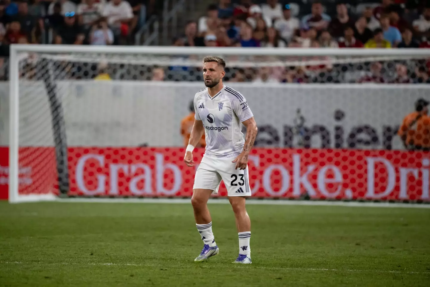 Luke Shaw in action at the Premier League summer series for Man Utd (credit: getty)