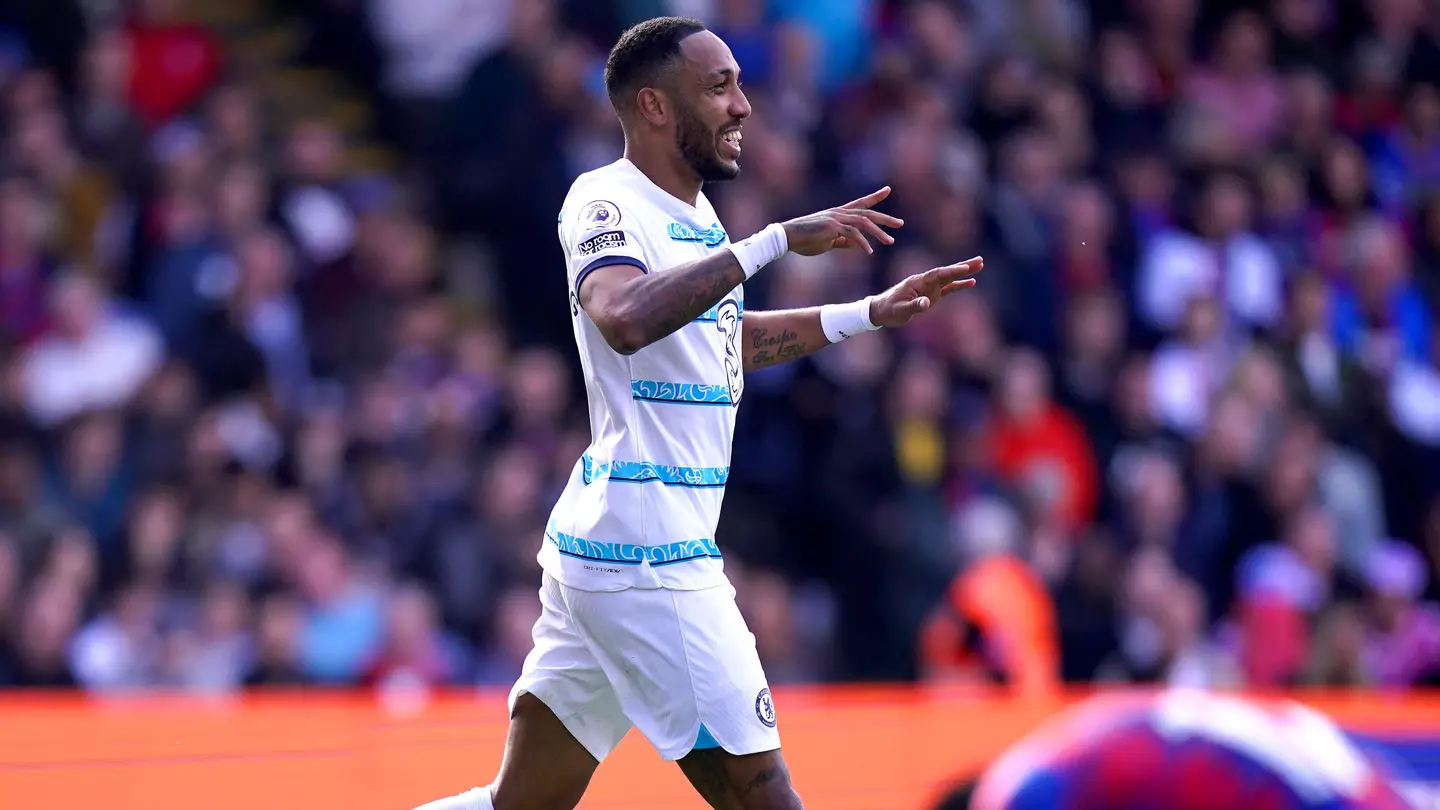 Pierre-Emerick Aubameyang celebrates scoring against Crystal Palace. (Alamy)