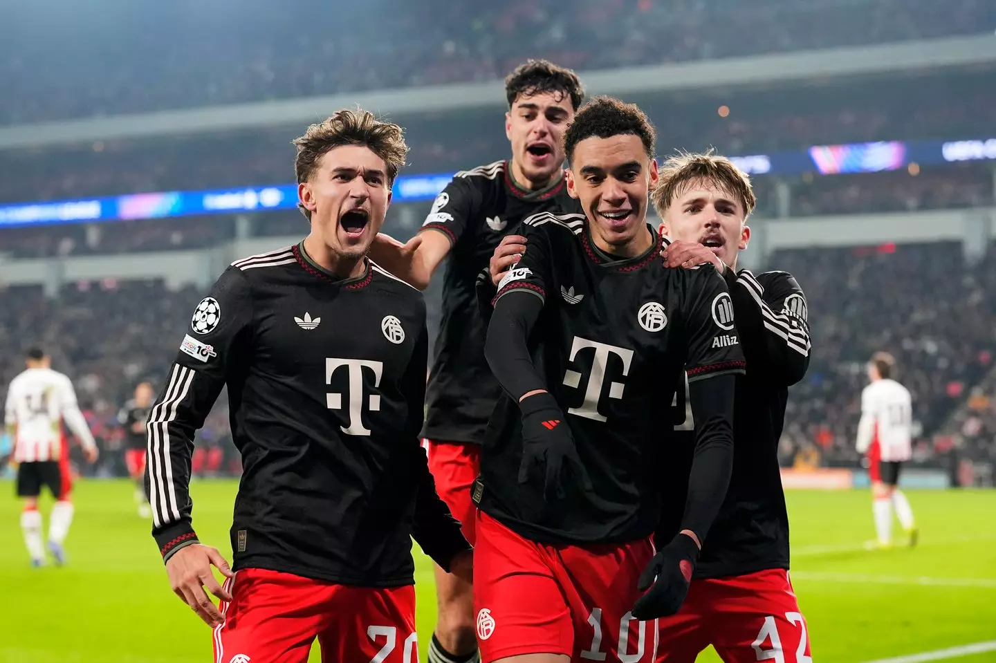 Jamal Musiala (pictured) and Harry Kane scored for Bayern in their 2-1 win over PSV (Image: Getty)