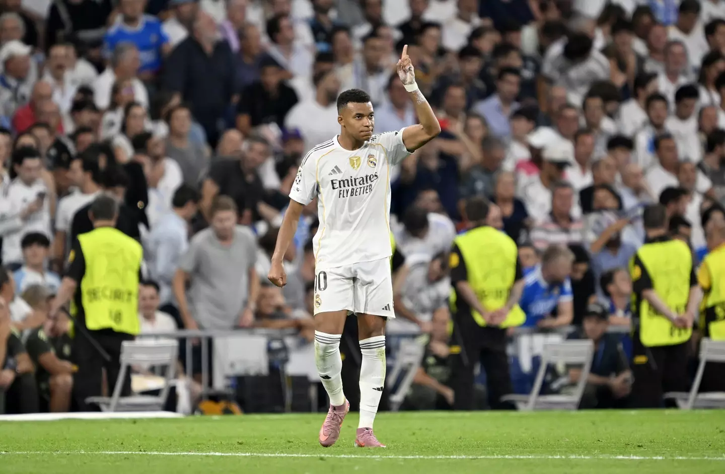 Kylian Mbappe scored twice to move to 50 goals for Real Madrid. Image: Getty