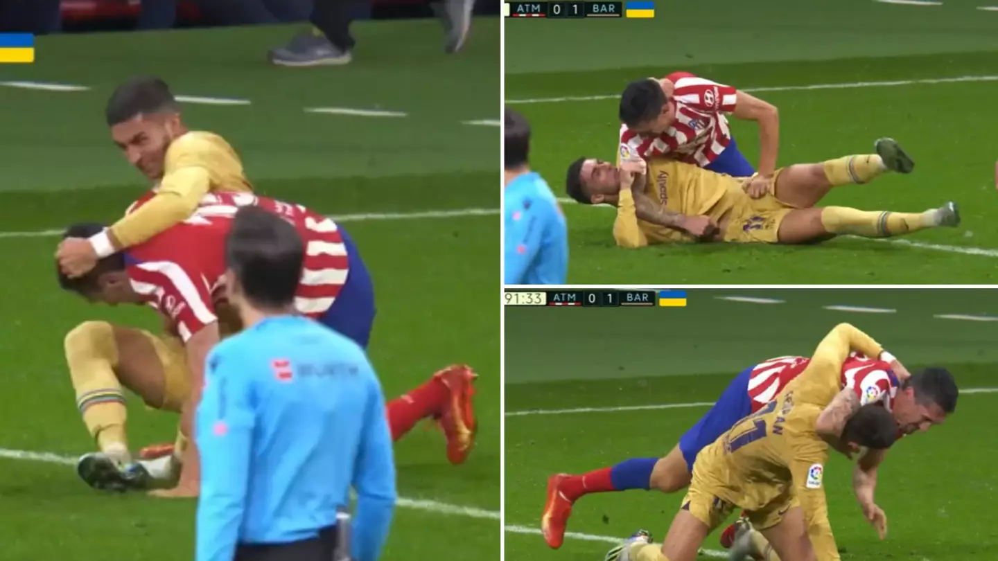 Fight breaks out between Torres and Savic, both players sent off for wrestling on the ground