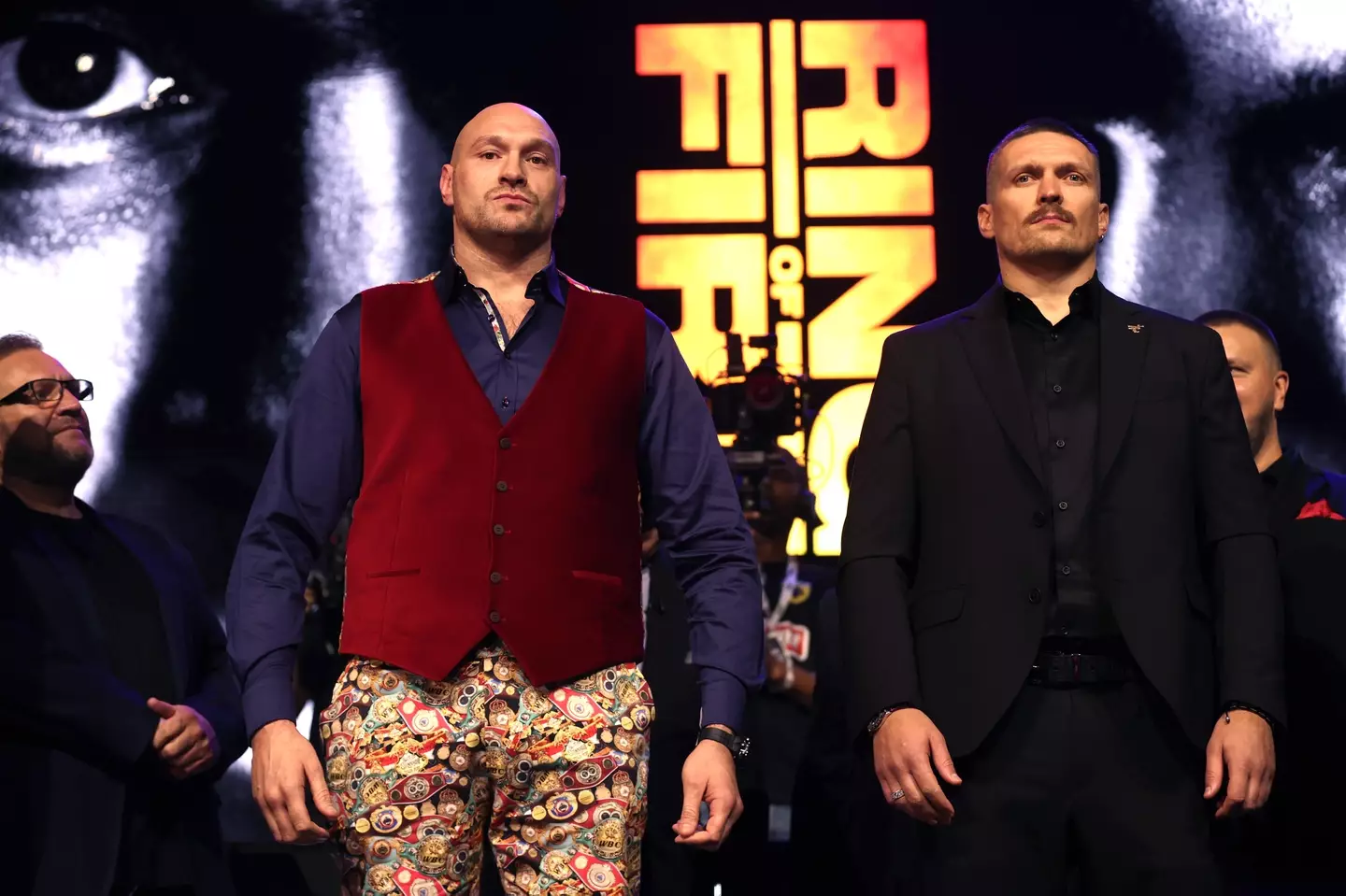 Tyson Fury and Oleksandr Usyk at the pre-fight press conference. Image: Getty