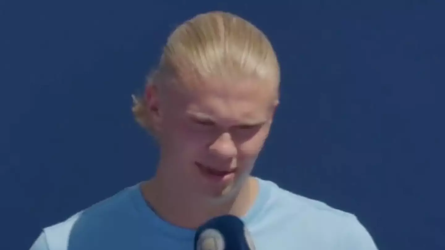 Erling Haaland at Manchester City's signing unveiling event.
