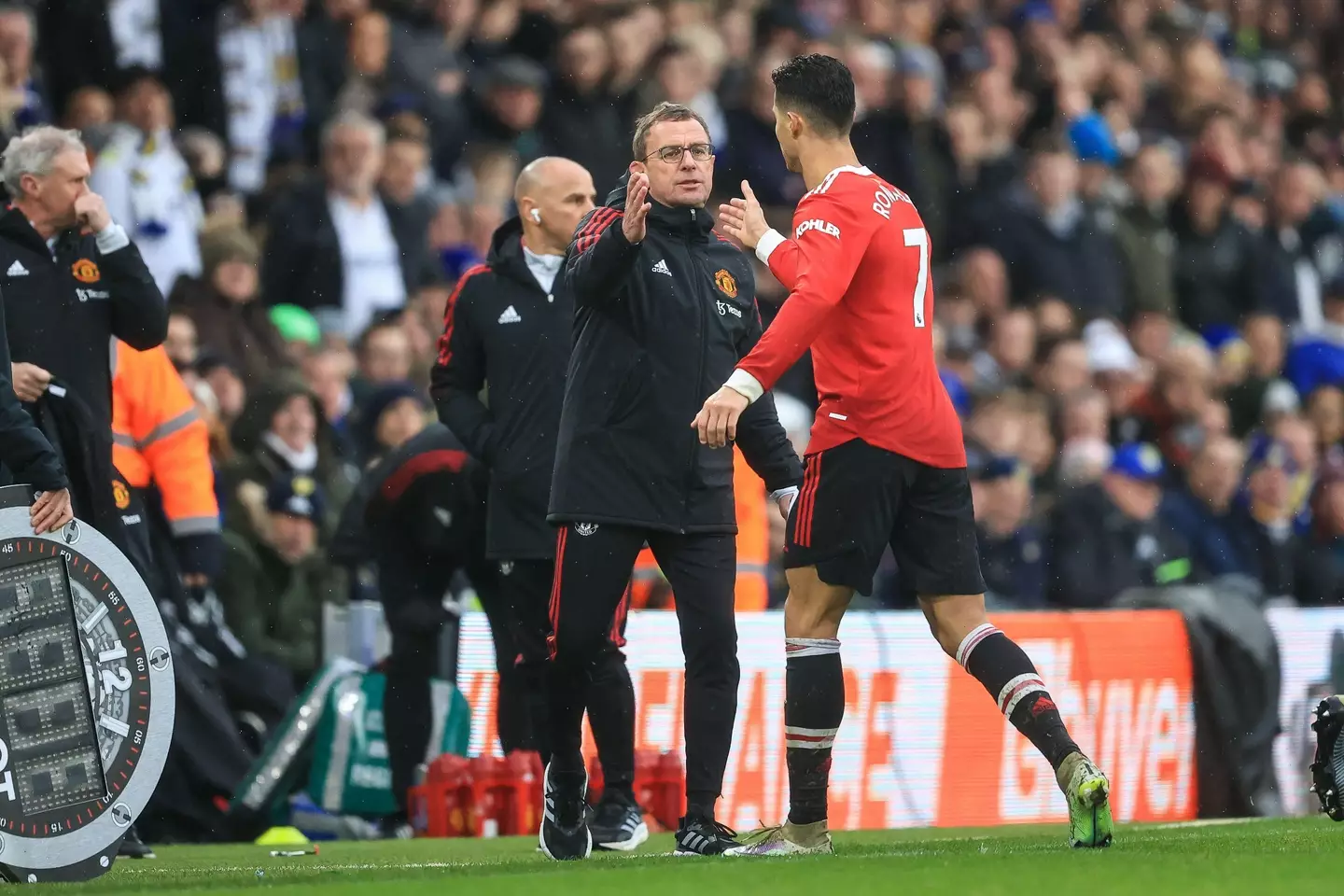 Ronaldo was subbed off against Leeds by Rangnick. Image: PA Images