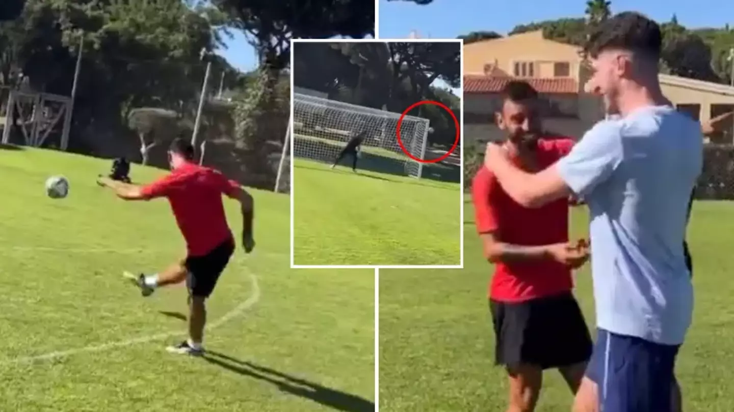 Bruno Fernandes stuns Declan Rice with stunning goal as they train together in Portugal