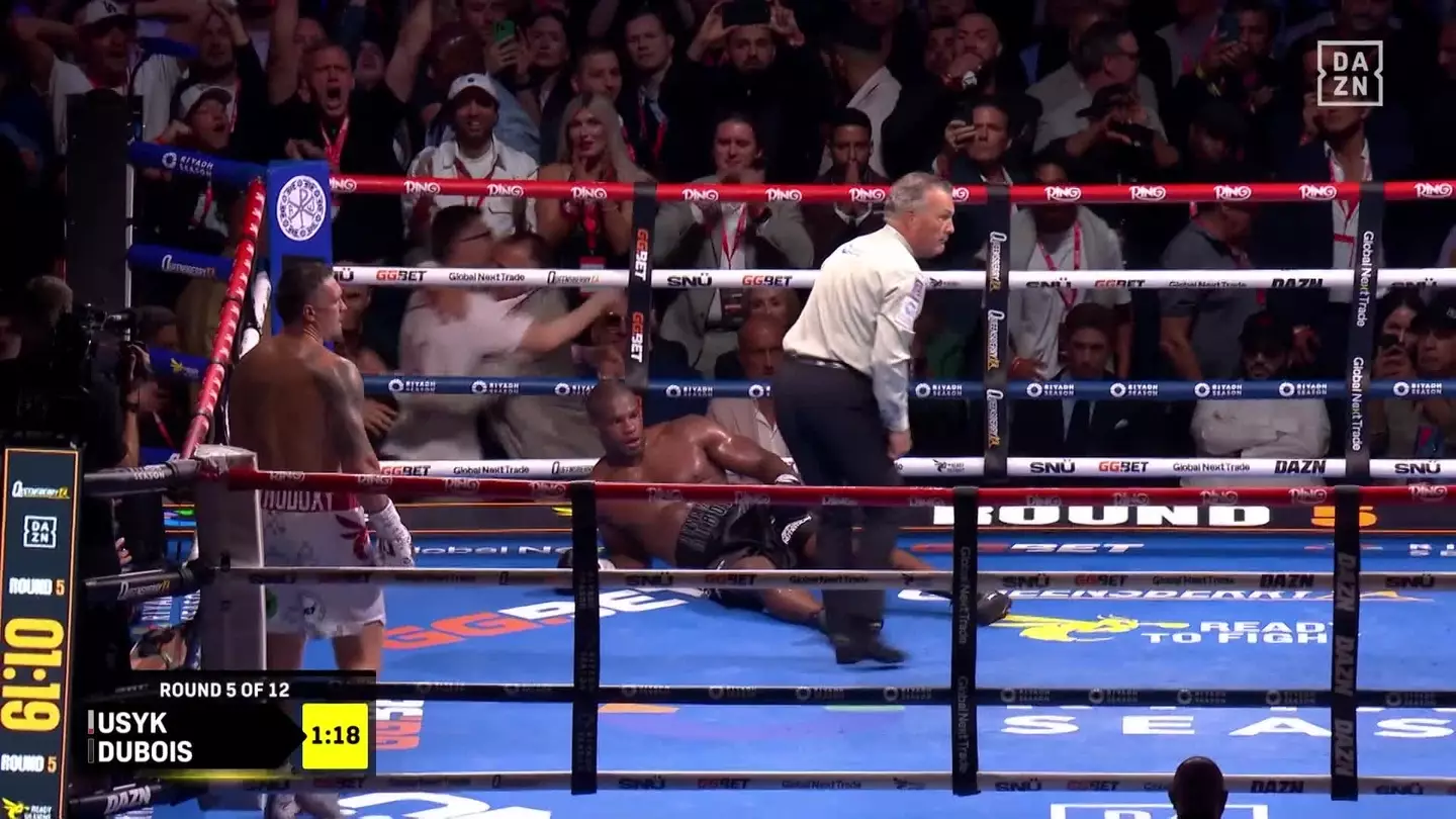 Usyk floored Dubois with a perfectly-timed left hook. Image credit: DAZN