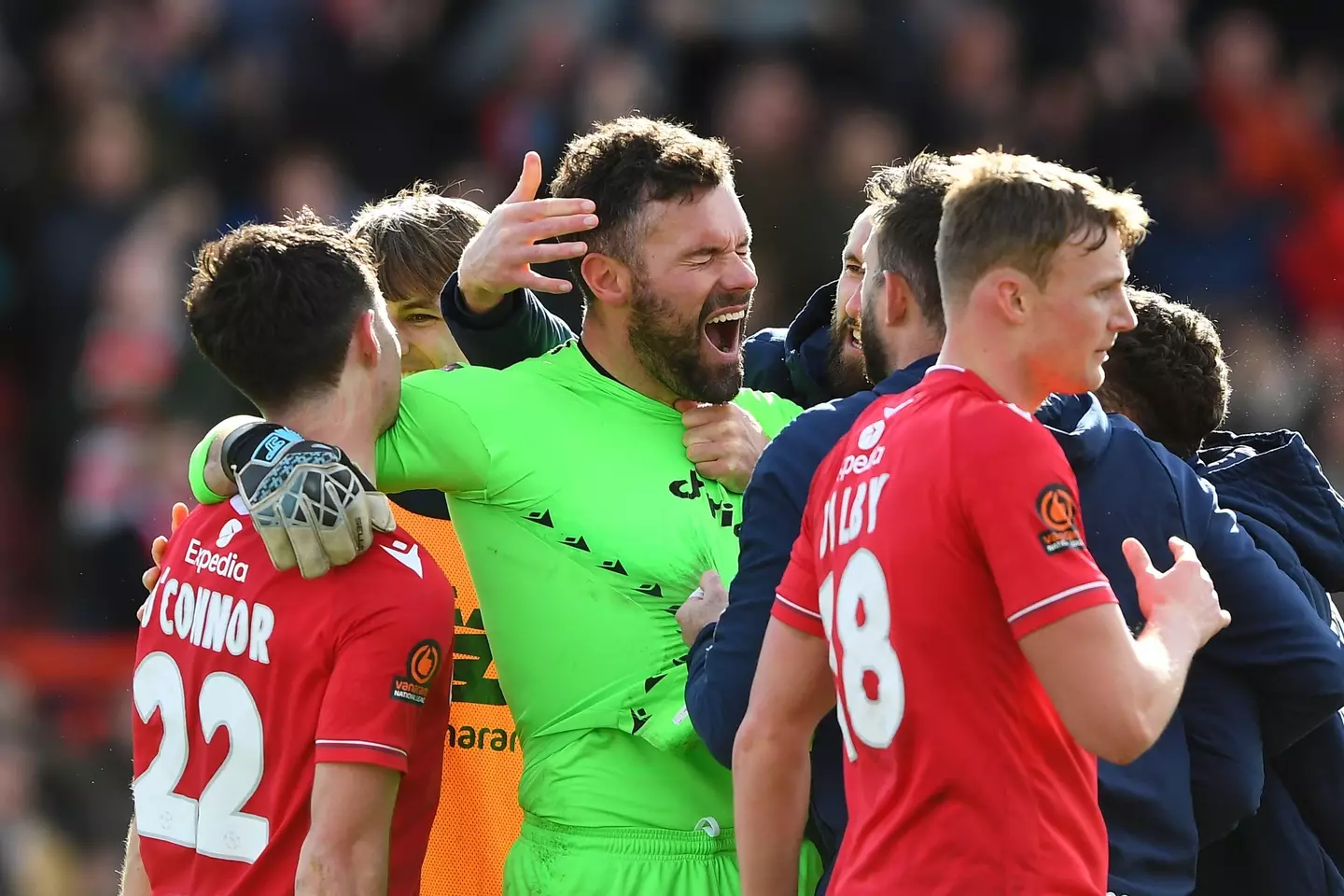 Ben Foster celebrates Wrexham's win over Notts County. Image: Alamy