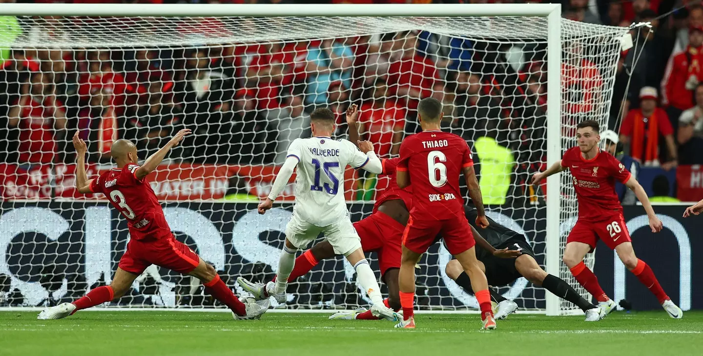 Fabinho's play of the ball didn't result in Benzema being offside. Image: Alamy