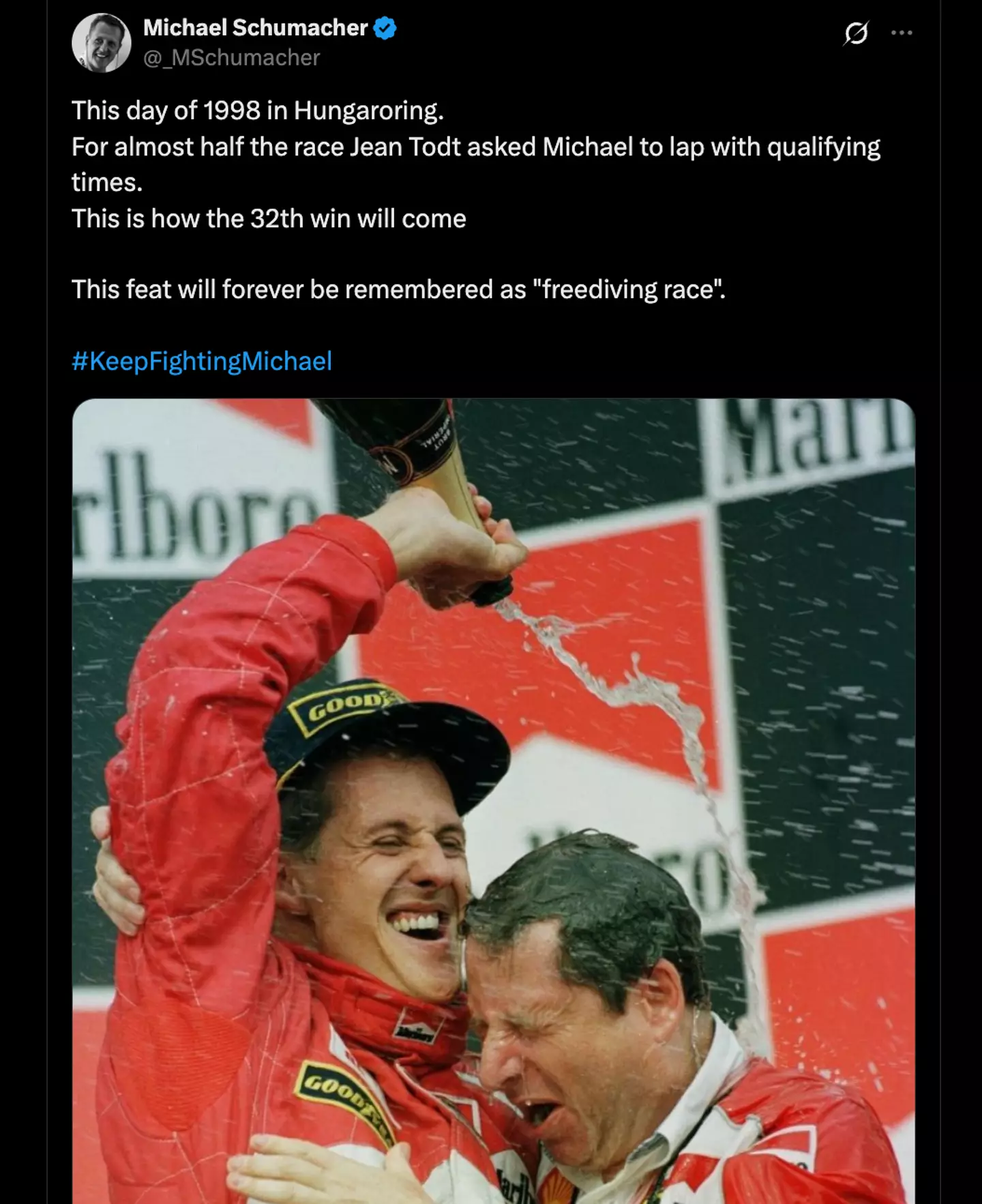 Todt helped Schumacher to win five world titles with Ferrari (Image: Twitter)