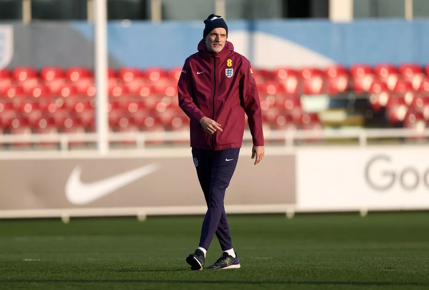 Thomas Tuchel during England training. Image: Getty