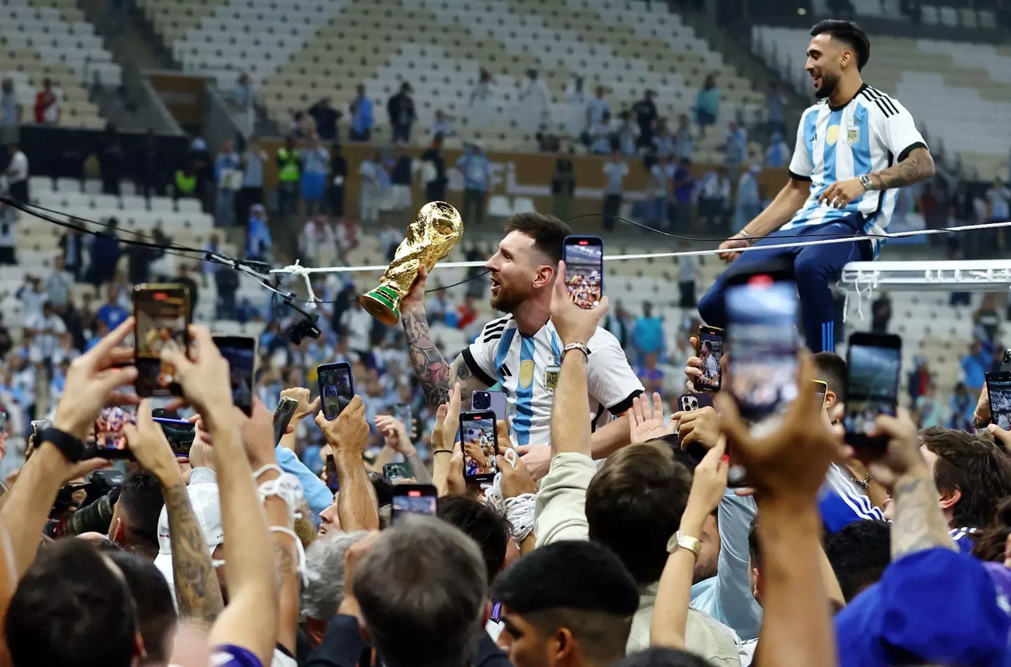 Lionel Messi celebrates winning the World Cup. Image: Alamy 